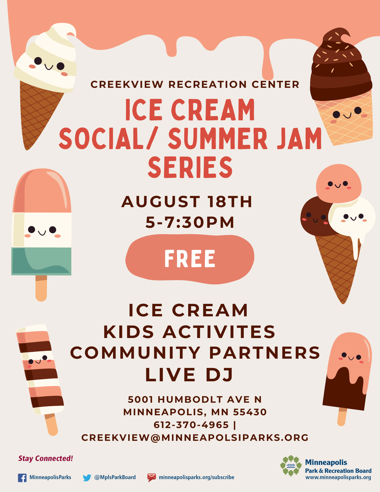 Creekview Recreation Center Ice Cream Social / Summer Jam Series poster